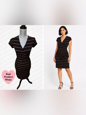 BANANA REPUBLIC Traditional Minimalist Classic Couture Chic Stripe V Neck Dress